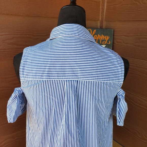 MICHAEL KORS Blue & White Pinstripe Cold Shoulder Mini Dress Women's Size 4 NWOT - Picture 13 of 15